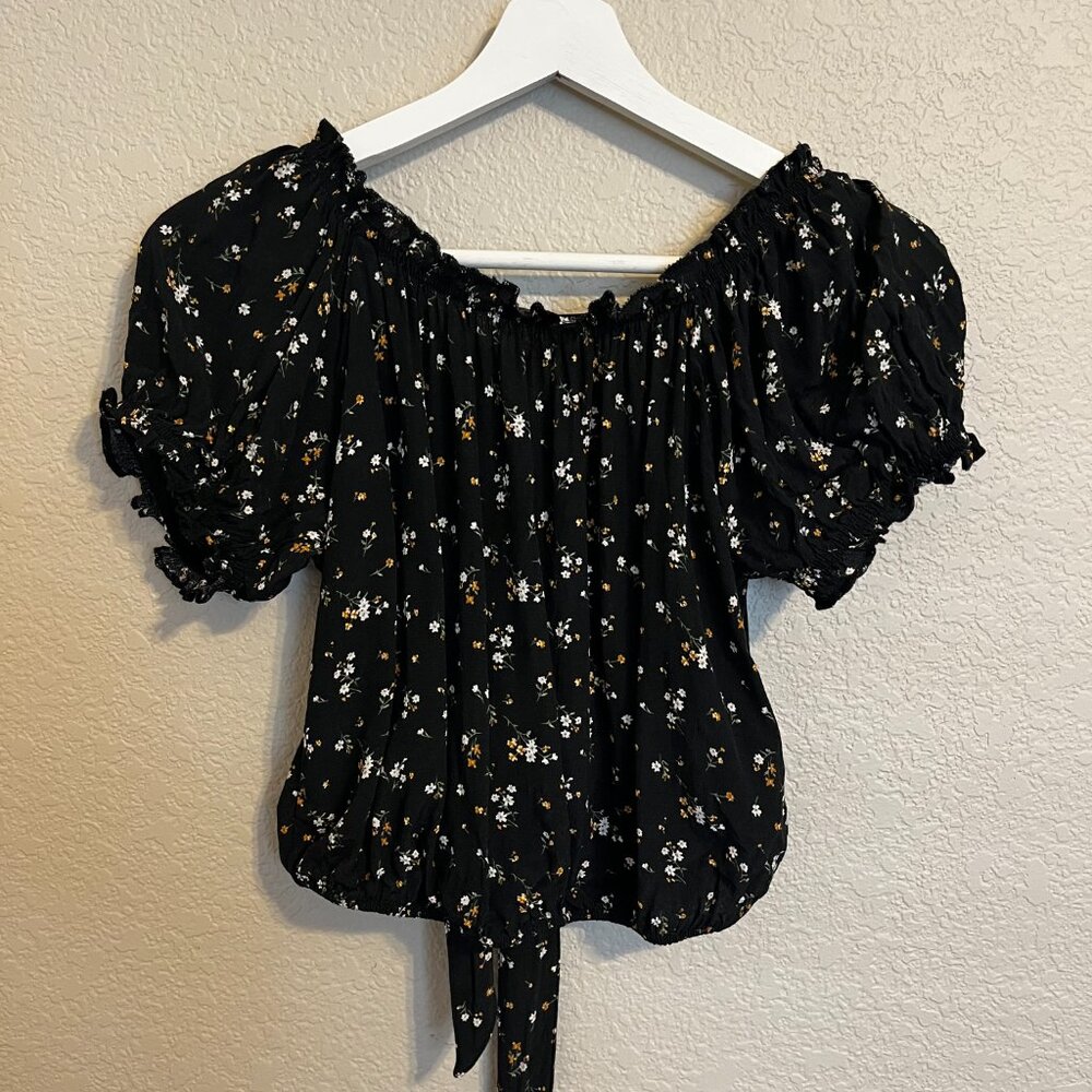 American Eagle Floral Cropped Open Back Top Women XS